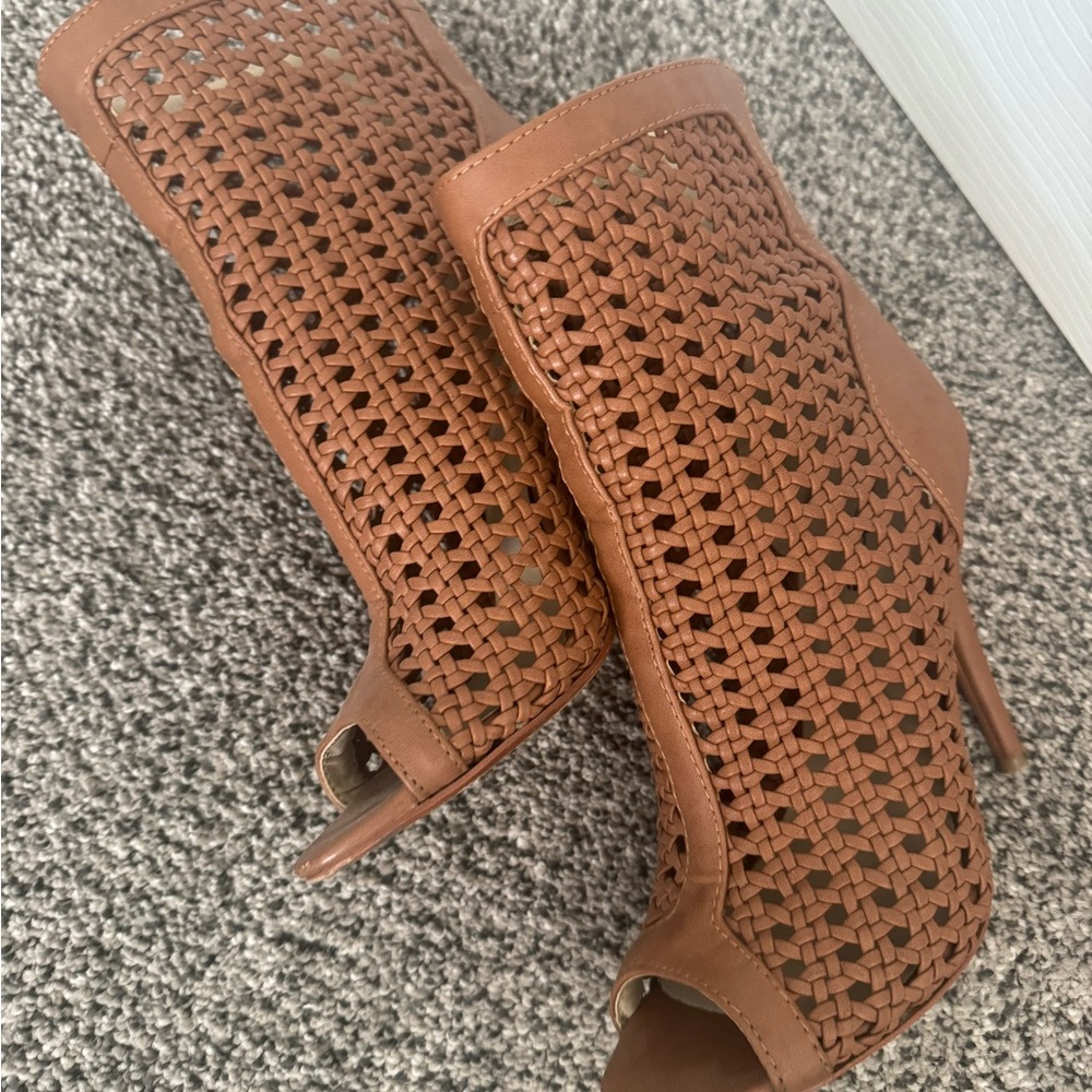 bebe Brown Woven Ankle Booties